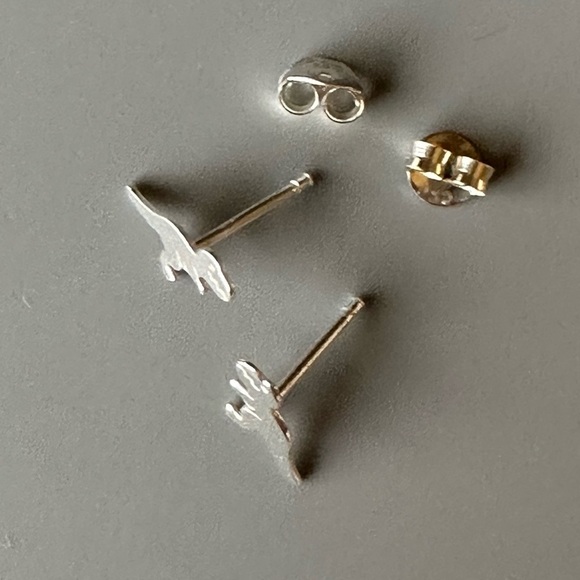 Sterling Silver Simple T Rex Dinosaur Stud Earrings - Picture 11 of 11